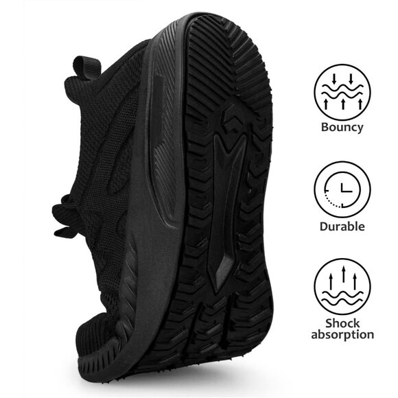 Feethit Women Black Lightweight Wide Mesh Workout Sneakers For Tennis Gym Travel - Picture 3 of 6